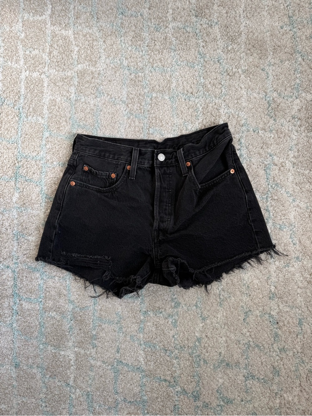 Levi’s 501 Jean Shorts Distressed Black Denim